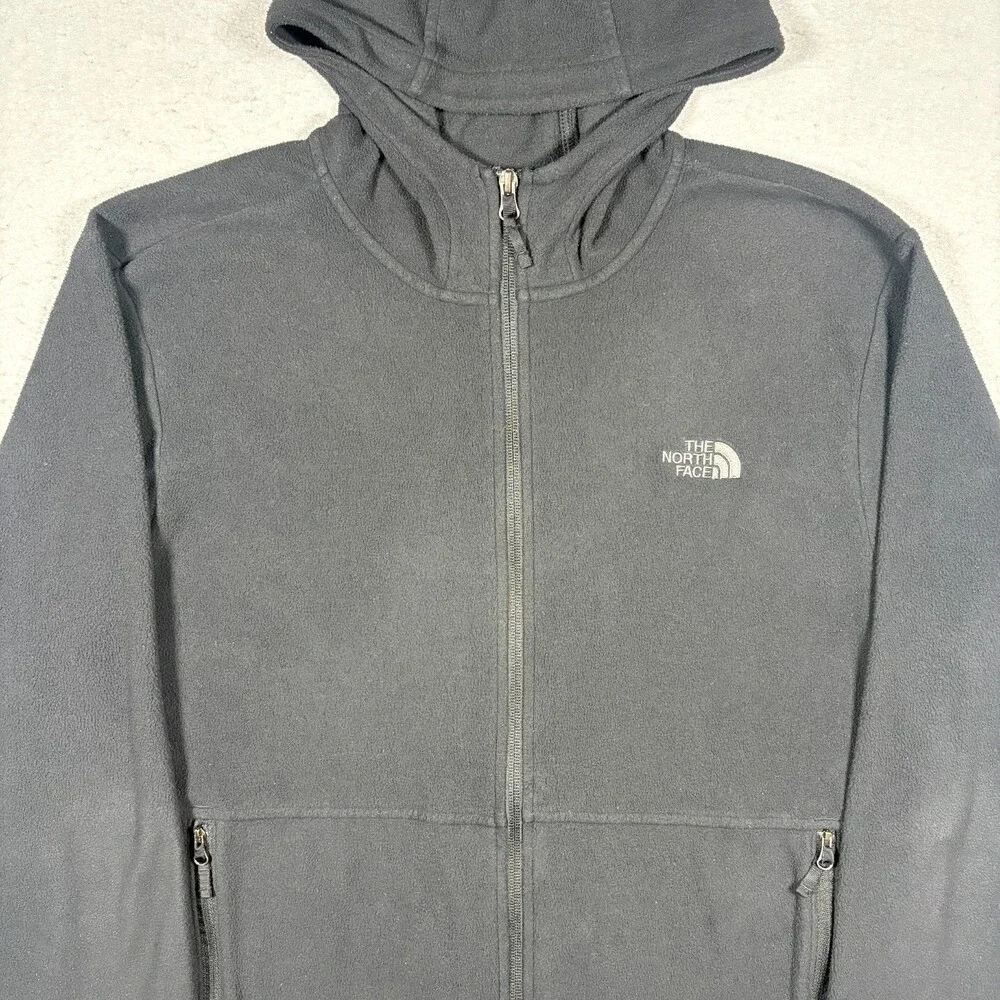 The North Face Fleece Hoodie Mens Large Black Logo Long Sleeve Full Zip Outdoor